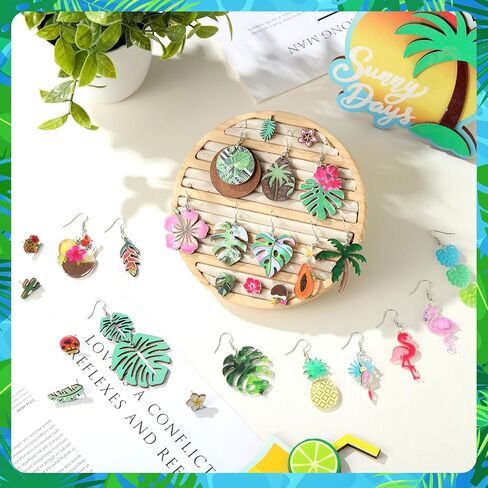 Nosiny Tropical Summer Earrings Bulk for Women Vacation Hawaiian Dangle Earrings Green Palm Leaf Coconut Green Plant Pineapple Flamingo Jewelry Gifts for Nature Lover in Kuwait