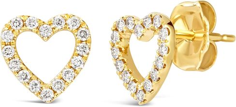 LeVian 1/5 Carat Diamond Open Heart Stud Earrings for Women - 14k Yellow Gold Studs for Her - 0.18 cttw Round Vanilla Diamond Earrings - Push Back in Saudi Arabia