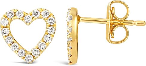 LeVian 1/5 Carat Diamond Open Heart Stud Earrings for Women - 14k Yellow Gold Studs for Her - 0.18 cttw Round Vanilla Diamond Earrings - Push Back in Saudi Arabia
