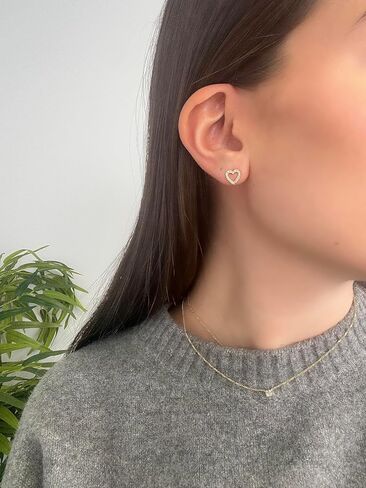 LeVian 1/5 Carat Diamond Open Heart Stud Earrings for Women - 14k Yellow Gold Studs for Her - 0.18 cttw Round Vanilla Diamond Earrings - Push Back in Saudi Arabia