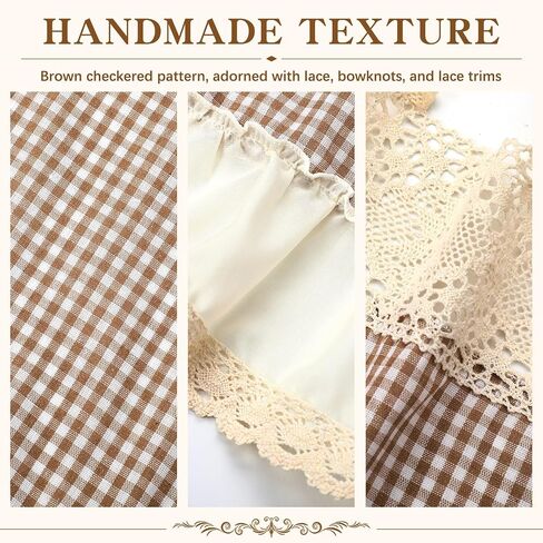 Vintage Oven Curtain Skirt for Farmhouse Kitchen Decor Brown and Beige Checkered Cotton Stove Cover Skirt with Ruffled Lace Trim Rustic Tie Top Oven Door Curtain for Cottage Kitchen in Saudi Arabia