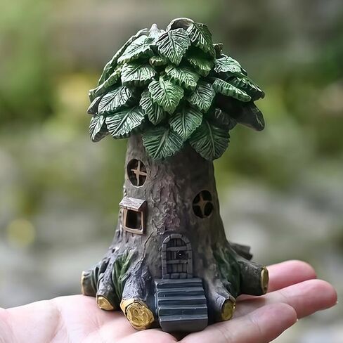 Fairy Tree House Statue Dark Green Garden Gnome House Decorative Sculpture Creative Yard Lawn Ornament Gift for Outdoor & Home in Saudi Arabia