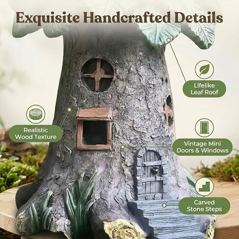 Fairy Tree House Statue Dark Green Garden Gnome House Decorative Sculpture Creative Yard Lawn Ornament Gift for Outdoor & Home in Saudi Arabia
