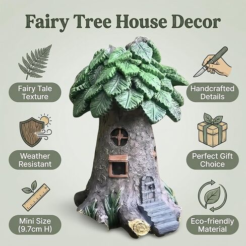 Fairy Tree House Statue Dark Green Garden Gnome House Decorative Sculpture Creative Yard Lawn Ornament Gift for Outdoor & Home in Saudi Arabia