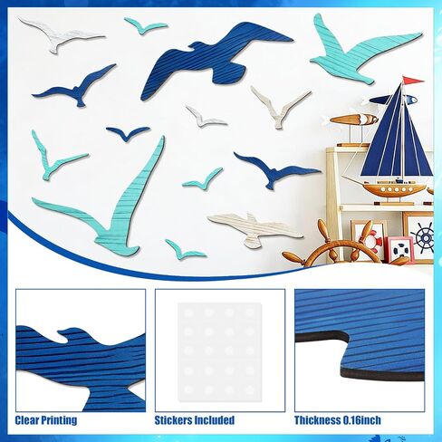 Fangoo 14 Pcs Wooden Seagull Wall Decor Multisized Beach Themed Wall Art Set Nautical Adhesive Aquatic Sea Birds Sculpture for Bedroom Living Room Bathroom Lake House Ocean Party Decor Art Craft in Saudi Arabia