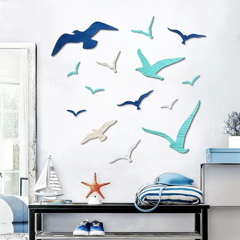 Fangoo 14 Pcs Wooden Seagull Wall Decor Multisized Beach Themed Wall Art Set Nautical Adhesive Aquatic Sea Birds Sculpture for Bedroom Living Room Bathroom Lake House Ocean Party Decor Art Craft in Saudi Arabia
