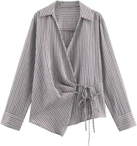 Women's Striped Long Sleeve Shirt Blouses Vintage Lace-Up Bow for Spring Autumn in Kuwait