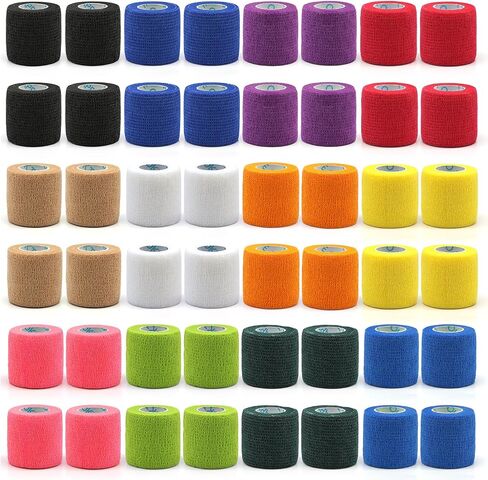 ضمادات متماسكة ذاتية الالتصاق من OK TAPE - 48 عبوة، 2 × 4.9 ياردة، لفافة ضمادة ذاتية اللصق غير منسوجة للإبهام والإصبع والمعصم والكاحل وشريط ضمادات لف الطبيب البيطري in Kuwait