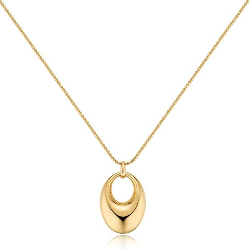 COBI 925 Silver Plated Bean Necklaces for Women, 18K Gold Tone Finished Oval Pendant Necklace,Water Drop Statement Jewelry, Elegant Choker for Daily Wear, Adjustable Chain 30" in Kuwait