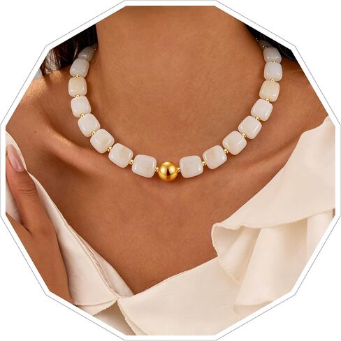 VIBILIA Boho Beaded Chunky Necklace for Women, Colorful Large Square Bead Choker, Trendy Y2K Summer Statement Jewelry Birthday Holiday Gifts in Saudi Arabia