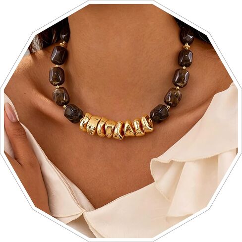 VIBILIA Boho Beaded Chunky Necklace for Women, Colorful Large Square Bead Choker, Trendy Y2K Summer Statement Jewelry Birthday Holiday Gifts in Saudi Arabia