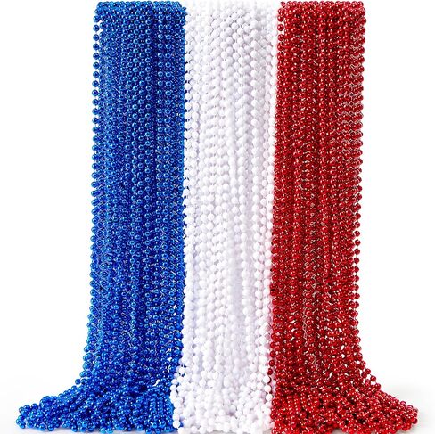 JOYIN 72 Pcs July 4th Plastic Necklaces Toy, Red White Blue Patriotic Beads Necklace, July 4th Parade Throws Bulk, Metallic Necklace for Adult, Dress Up Accessories, Independence Day Party Favor Supply in Kuwait