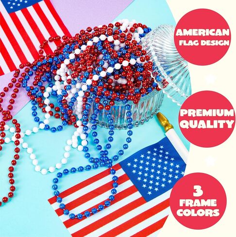 JOYIN 72 Pcs July 4th Plastic Necklaces Toy, Red White Blue Patriotic Beads Necklace, July 4th Parade Throws Bulk, Metallic Necklace for Adult, Dress Up Accessories, Independence Day Party Favor Supply in Kuwait