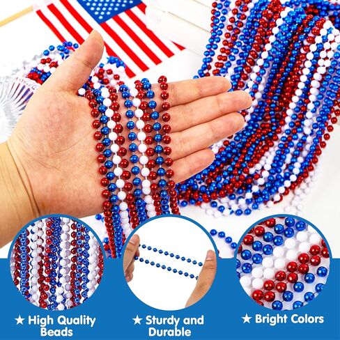 JOYIN 72 Pcs July 4th Plastic Necklaces Toy, Red White Blue Patriotic Beads Necklace, July 4th Parade Throws Bulk, Metallic Necklace for Adult, Dress Up Accessories, Independence Day Party Favor Supply in Kuwait