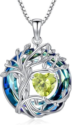 TOUPOP Tree of Life Birthstone Necklace Sterling Silver Pendant Birthstone Necklaces with Blue Crystal Anniversary Birthday Jewelry for Women Mom Wife Her in Kuwait