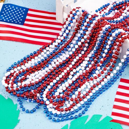 JOYIN 72 Pcs July 4th Plastic Necklaces Toy, Red White Blue Patriotic Beads Necklace, July 4th Parade Throws Bulk, Metallic Necklace for Adult, Dress Up Accessories, Independence Day Party Favor Supply in Kuwait