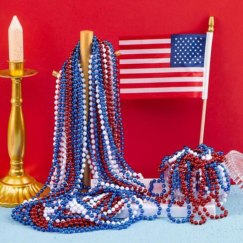 JOYIN 72 Pcs July 4th Plastic Necklaces Toy, Red White Blue Patriotic Beads Necklace, July 4th Parade Throws Bulk, Metallic Necklace for Adult, Dress Up Accessories, Independence Day Party Favor Supply in Kuwait
