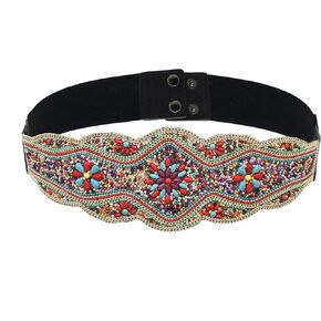 idealway Bohemian Belts for Women Wide Stretch Elastic Waist Belt Body Chain Handmade Beaded Flower Adjustable Belt in Saudi Arabia