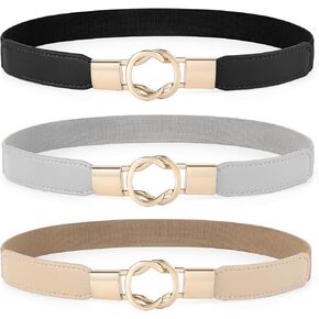 3 Pack Stretchy Belts for Women Elastic Adjustable Ladies Waist Belt with Gold Buckle for Dresses in Saudi Arabia