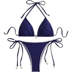 SEGT Women's Lace Trim Sexy Bikini Sets 2 Piece Triangle Swimsuit Halter Side Tie Bathing Suit in Saudi Arabia
