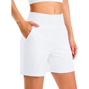 G Gradual Women's Bermuda Long Shorts with Pockets 5" High Waisted Knee Length Shorts for Women Walking Athletic Workout(White-L5,S) in Kuwait