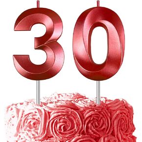 Red Birthday Candles 3D Design Number 30 Candle Cake Topper for Boy Girl Wedding Anniversary Birthday Party Cake Decorations Supplies in Saudi Arabia