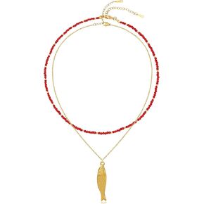 Gold Charm Necklace for Women, Western Boho Fish Charm Holder Carabiner Paperclip Chain Necklaces with Star Moon Horseshoe Shell Pendant Charms Celestial Choker Necklaces Gifts in Saudi Arabia
