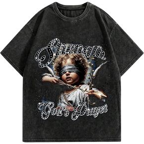 BAPHITY Men's Graphic Tees - Oversized Vintage Y2K Streetwear Heavyweight Cotton Acid Washed Short Sleeve T Shirts Tops in Kuwait