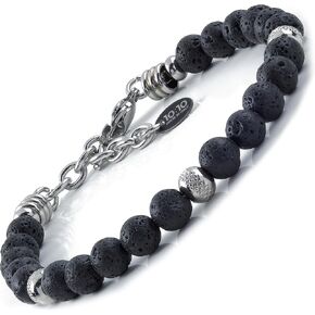 10:10 Lava Stone Bracelet for Men & Women – Natural Beaded Gemstones, Stainless Steel, Adjustable Stretch – Handmade in Italy in Saudi Arabia