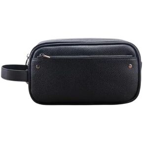 Men's Crossbody Bag with Password Lock, Black Leather Travel Organizer Pouch, 9.1x5.3x2.8 Inches, Textured Finish in Kuwait