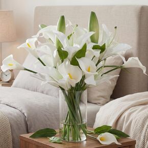15.74 Inch Artificial Calla Lily Lily Flowers White Fake Flowers Green Bud with Faux Water Realistic Touch for Dining Room Centerpiece Table Wedding Bridal Shower Spring Decor in Kuwait