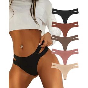 Seamless Thongs for Women Sexy No Show Breathable Underwear Low Rise Panties 5 Pack in Saudi Arabia