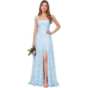Square Neck Junior Bridesmaid Dresses Floral Lace Flower Girl Dress for Wedding Ruched Slit Girls Formal Dress 2-16Y in Saudi Arabia