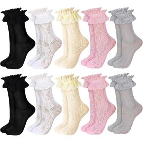 KUNAL 10 Pairs Lace Socks Women with Ruffle Frilly, Cute Lolita Lace Ruffle Socks, Comfortable Sexy Mesh Trim Princess Sock for Ladies & Girls in Saudi Arabia