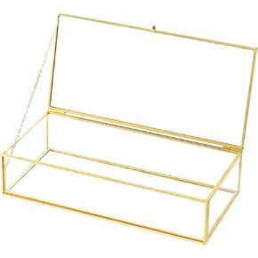 Glass Jewelry Box, Vintage Rectangle Gold Keepsake Box Organizer Box Vanity Lidded Box Home Decor Accent Decorative Box for Storage Trinket Rings Bracelet in Saudi Arabia