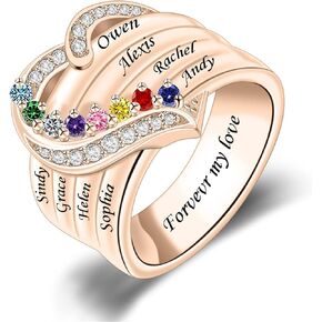 Personalized 925 Sterling Silver Mothers Ring with 1-8 Birthstone Custom Engraved Name Ring Family Birthstone Ring for Women Mom Grandma Daughter in Saudi Arabia