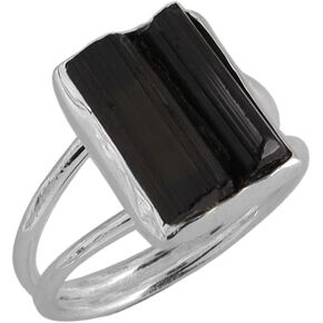 Black Tourmaline Ring | Raw Black Tourmaline Silver Ring | October Birthstone | Genuine Rough Tourmaline Handmade Ring | Sterling Silver 925 in Saudi Arabia