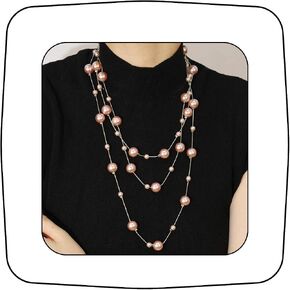 Long Layered Pearl Station Necklace for Women, Vintage Multi Strand Chain Necklace, 67 Inch Dainty Statement Sweater Chain Jewelry in Kuwait