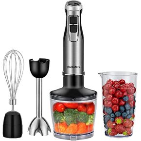 BioloMix Hand Blender 5 in 1 Immersion Blender 1000W, 6 Speed With Turbo Mode Handheld Blender Stainless Steel Blade With 800ml Chopper, 600ml Mixing Beaker, Whisk and Milk Frother in Saudi Arabia