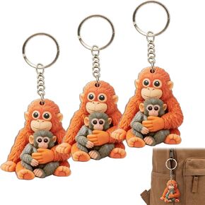 Protect Punch The Monkey Keychain, 3D Hugging Monkey Keychain, Plush Toy Holding Monkey Key Ring, Meaningful Bag Charm for Backpack Purse Car Keys, Encouragement Gift for Friends Family Kids3PCS in Kuwait