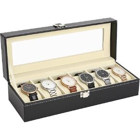 6 Slots Watch Box Organizer for Men, Black Watch Holder Stand Display Storage Case, Watch Carry Organizer for Men and Women in Kuwait