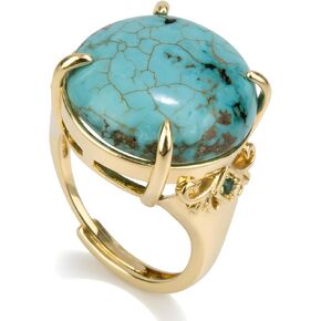 Turquoise Ring, 19MM Natural Turquoise Stone Ring Gold Plated, Bohemian, Adjustable Western Rings Turquoise Jewelry for Women Men in Saudi Arabia