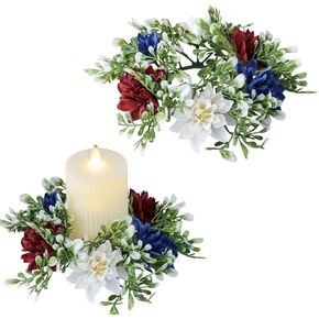 Independence Day Patriotic Candle Ring 4th of July Red Blue White Candle Holder Hanging Small Wreath Pendant for Memorial Day Tables Centerpieces Farmhouse Home Party Decoration (1 Pc) in Saudi Arabia