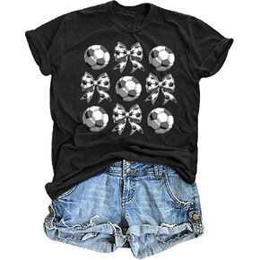 Football Shirts for Women Game Day Tshirt Football Outfits Funny Bow Graphic Tee Mom Sport Short Sleeve in Saudi Arabia