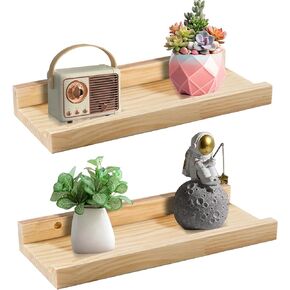 Jeffbaubl Floating Shelves Set of 2, 11.8inch Picture Ledge Shelf for Wall Decor Storage, Natural Wood Wall Shelves with Lip for Bedroom Living Room Kitchen Nursery Books Photo Frames, Natural in Saudi Arabia