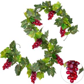 6.6FT Artificial Grape Vine Leaf Garland Plant with 7 Strings Grapes, Fake Artificial Greenery Garlands Hanging Leaves for Wedding Party Store Home Indoor Outdoor Garden Spring Decor in Saudi Arabia
