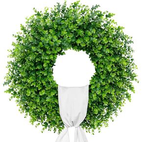 28'' Large Boxwood Wreaths Front Door Artificial Green Spring Wreath with Sash Wreaths for Front Door Farmhouse Greenery Year Round Outdoor Indoor for Summer Wreath St Patricks Day Decoration in Saudi Arabia