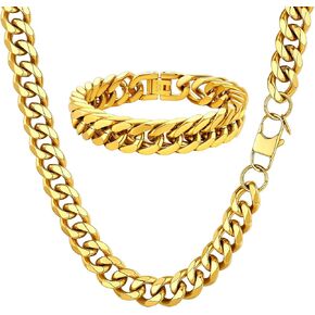 ChainsHouse Miami Cuban Chain Necklace 12mm Width 18inch and 12mm 21cm Wrist Bracelets for Men Women in Kuwait