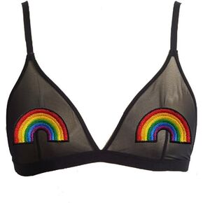 Colorful Rainbow Pastie Applique Black Mesh Bralette in Saudi Arabia