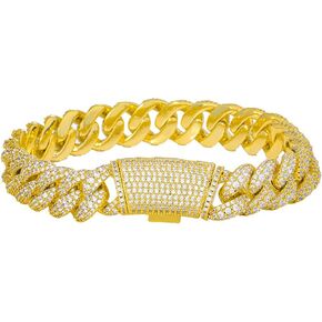 Solid Gold over S925 Sterling Silver 12mm Full Moissanite Cuban Bracelet, Dense Pave Design for Consistent Shine, A Simple Piece for Men in Saudi Arabia